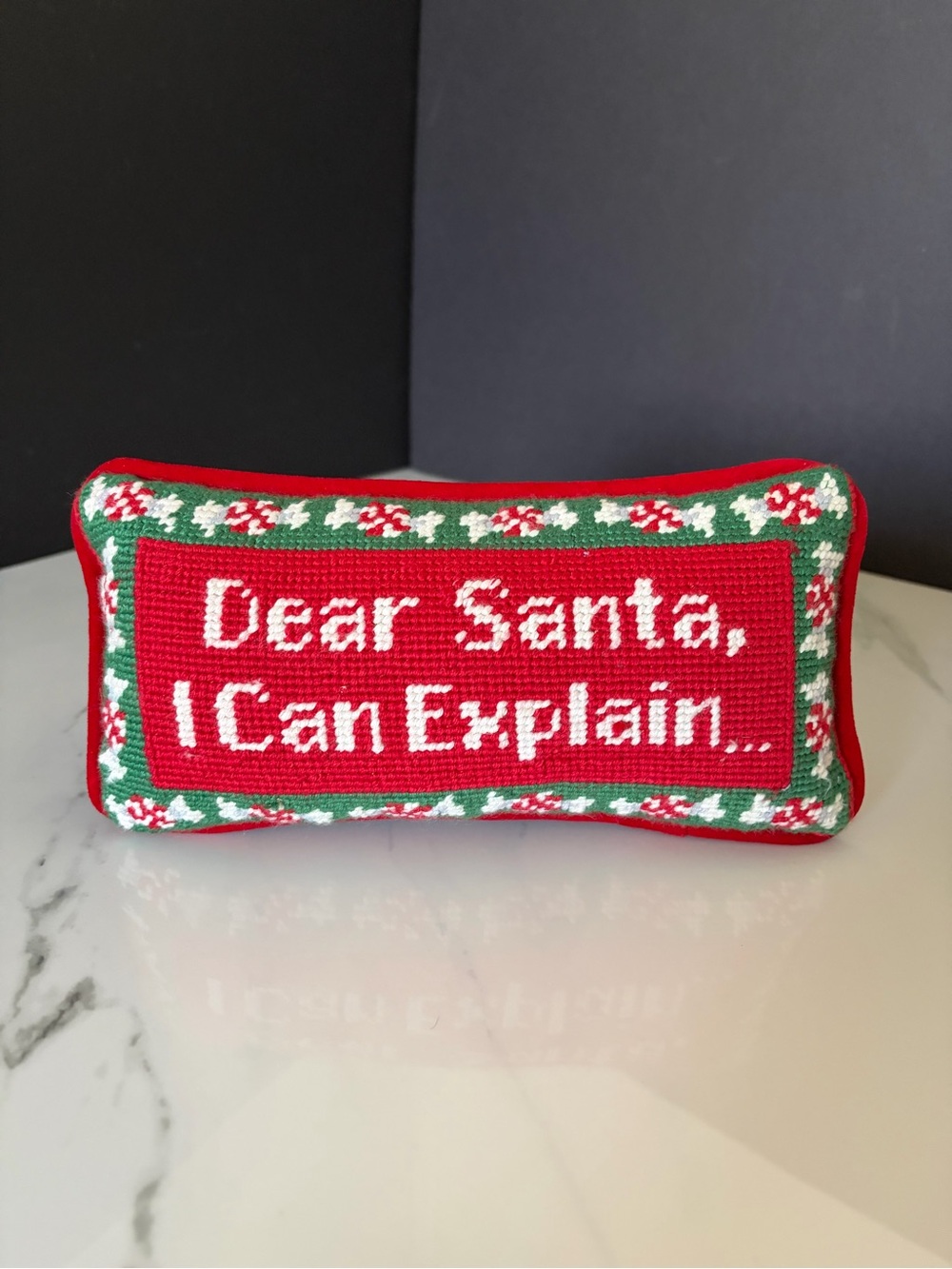 "Dear Santa, I Can Explain" Needlepoint Holiday Pillow